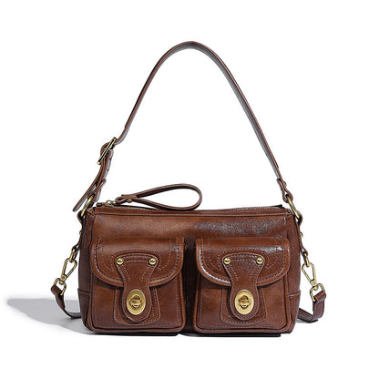 Beaira American retro niche design armpit bag double pocket handbag versatile for autumn and winter single shoulder sloping motorcycle bag