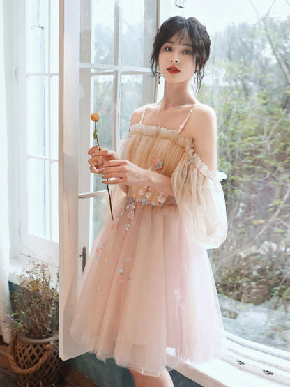 Off The Shoulder A Line Tulle Homecoming Dresses Lace Short/Mini