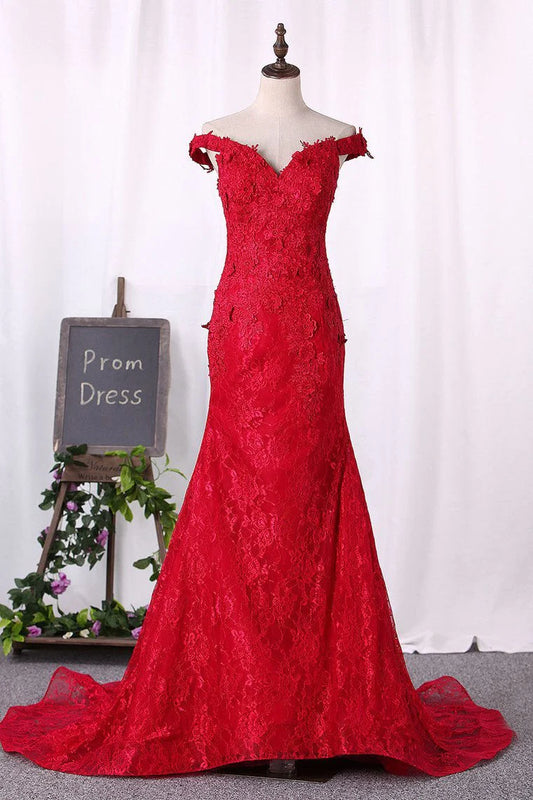 Off The Shoulder Party Dresses Lace With Applique Mermaid