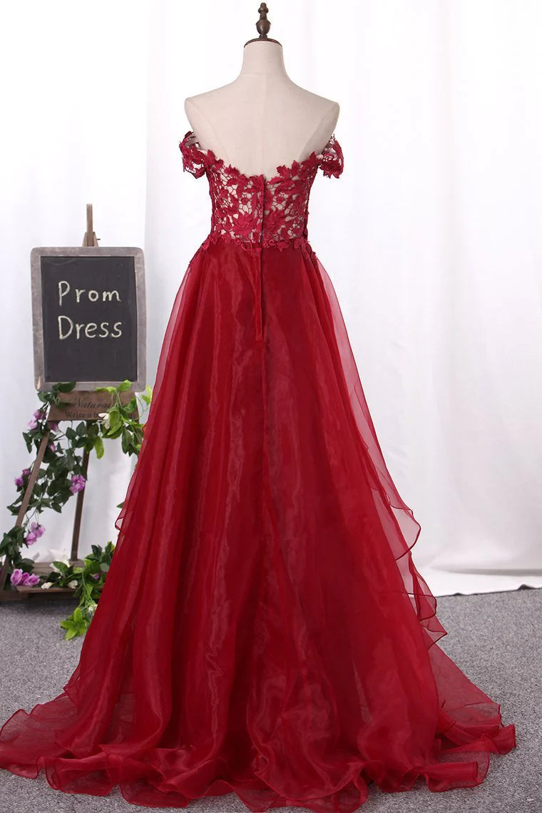 Off The Shoulder Party Dresses Organza With Appliques Asymmetrical