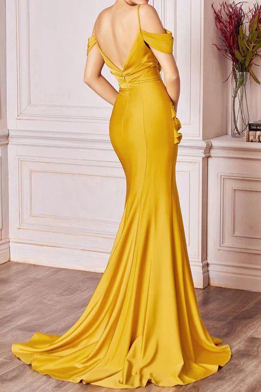 Off The Shoulder Prom Dresses Satin Red Sweep Train Zipper Up Back