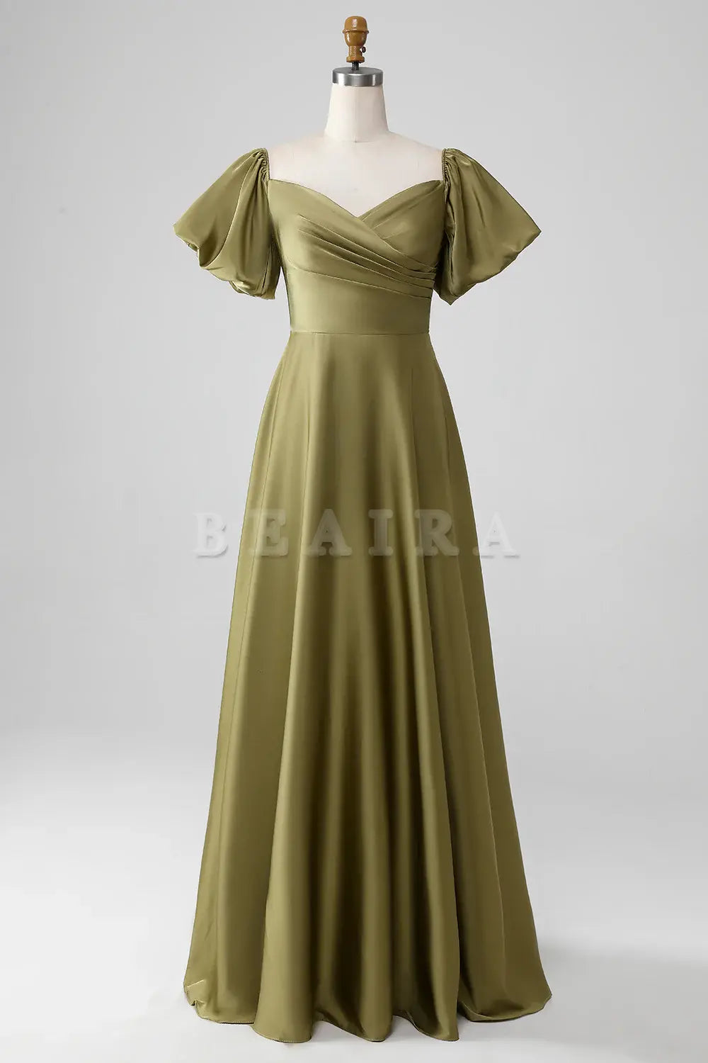 Beaira Olive A-Line Off The Shoulder Long Bridesmaid Dress with Short Sleeves Bridesmaid dress shop
