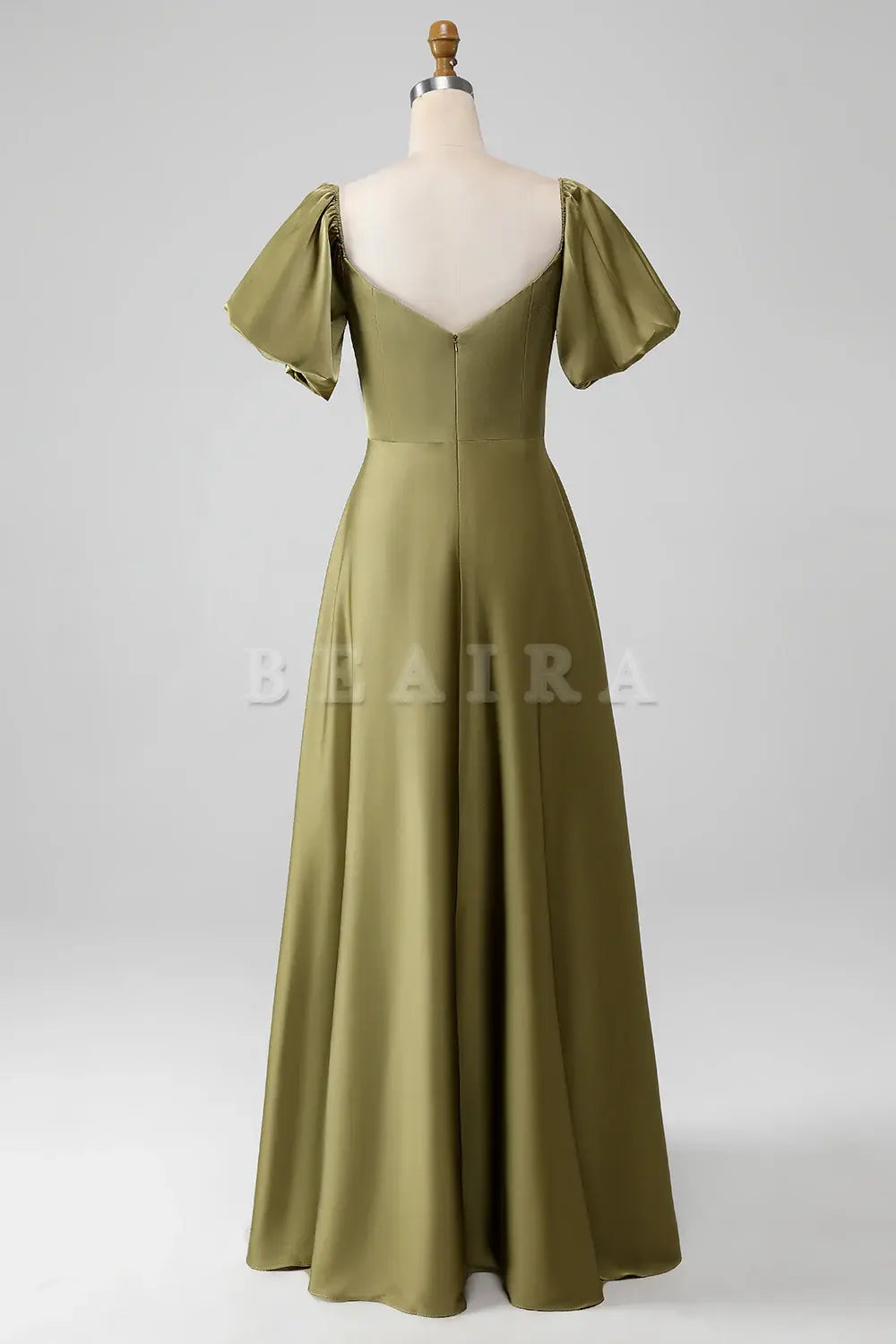 Beaira Olive A-Line Off The Shoulder Long Bridesmaid Dress with Short Sleeves Bridesmaid dress shop