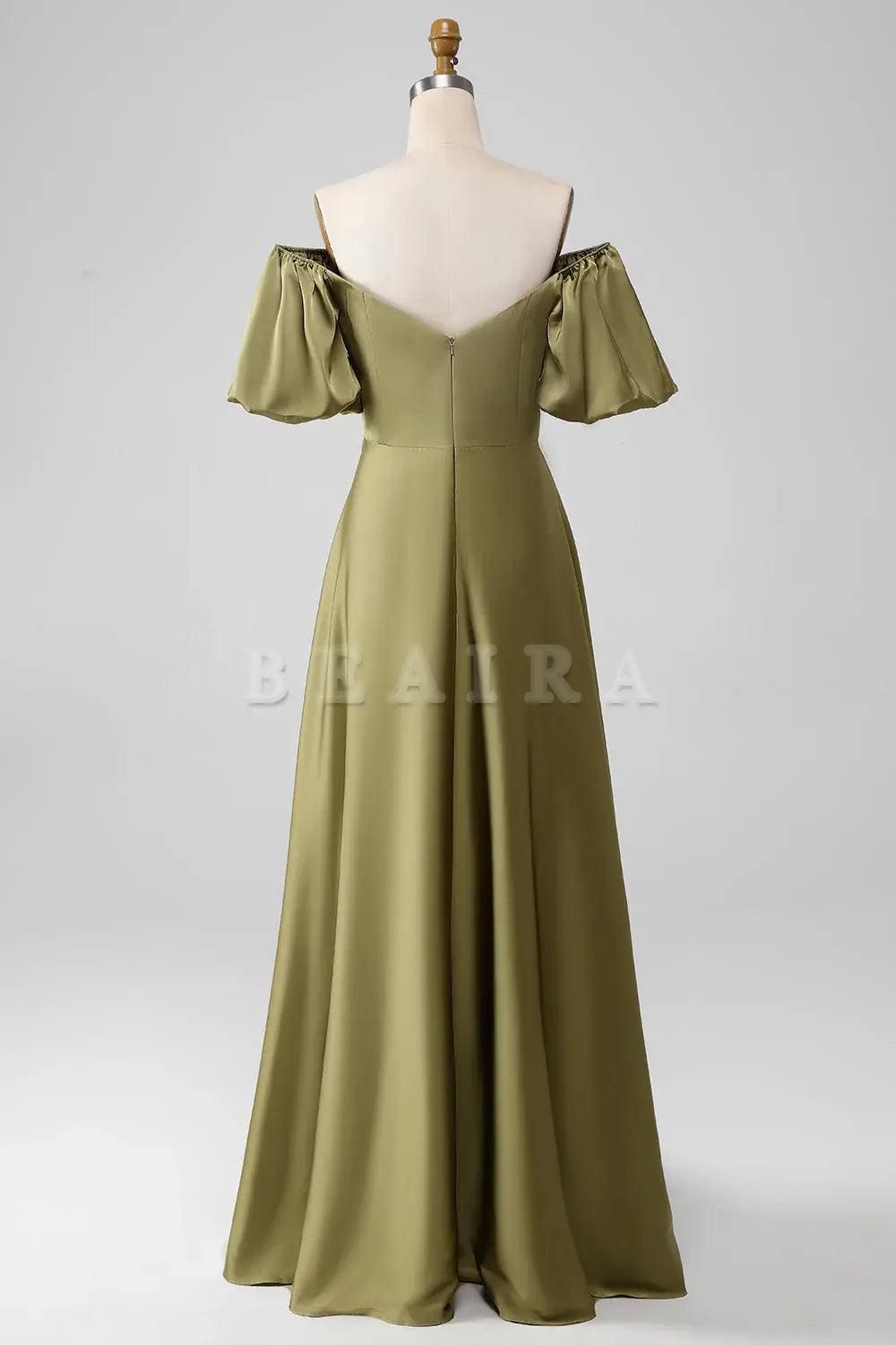 Beaira Olive A-Line Off The Shoulder Long Bridesmaid Dress with Short Sleeves Bridesmaid dress shop