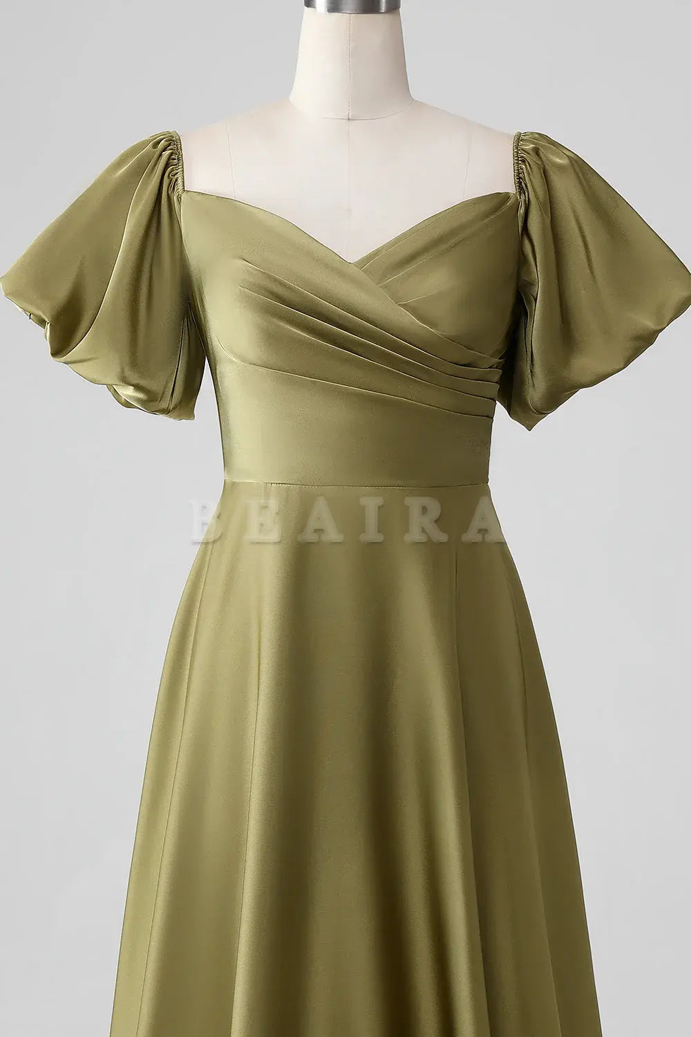 Beaira Olive A-Line Off The Shoulder Long Bridesmaid Dress with Short Sleeves Bridesmaid dress shop