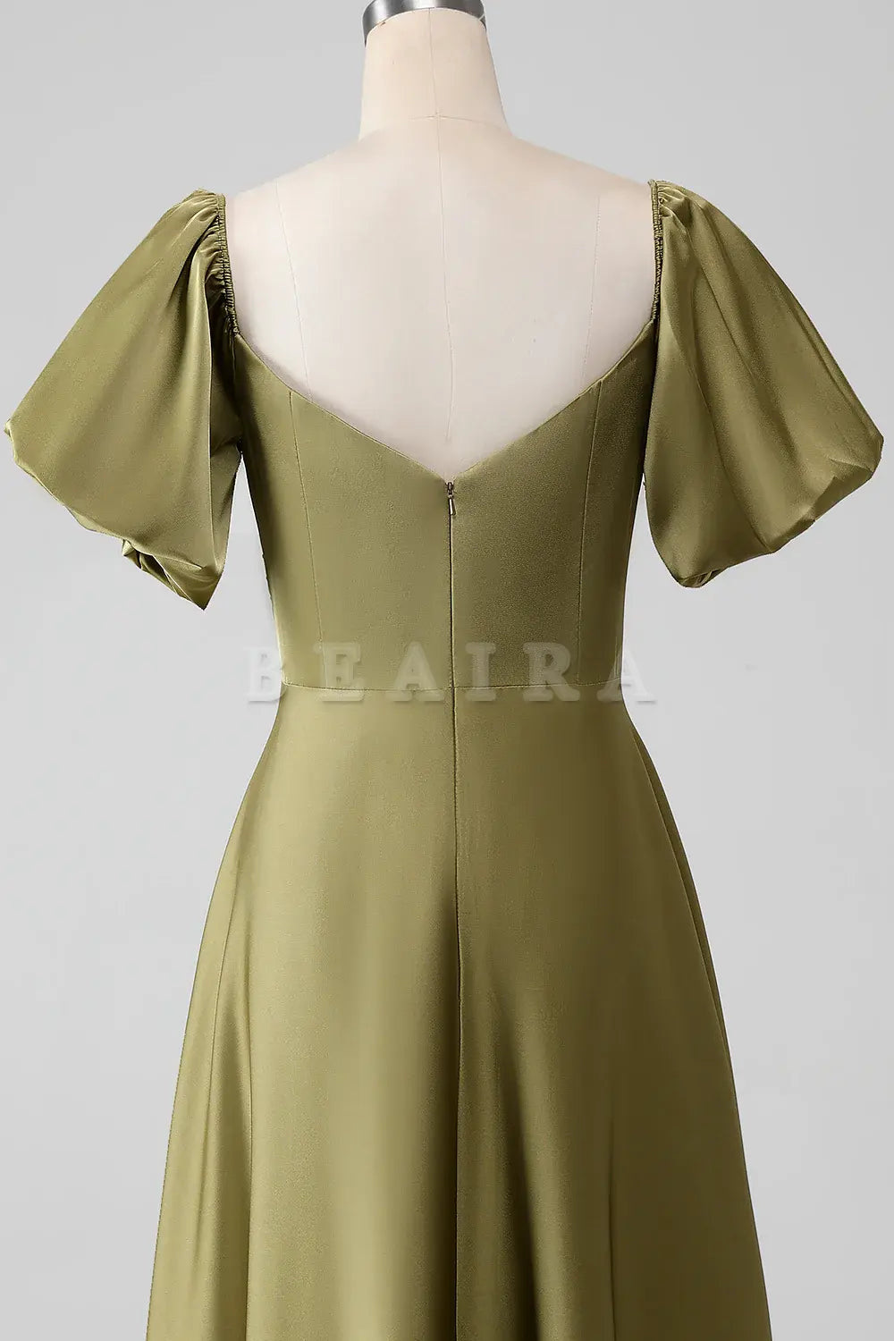 Beaira Olive A-Line Off The Shoulder Long Bridesmaid Dress with Short Sleeves Bridesmaid dress shop