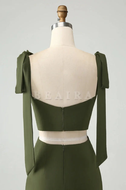 Beaira Olive A Line Spaghetti Straps Floor Length Dress with Slit Bridesmaid dress shop