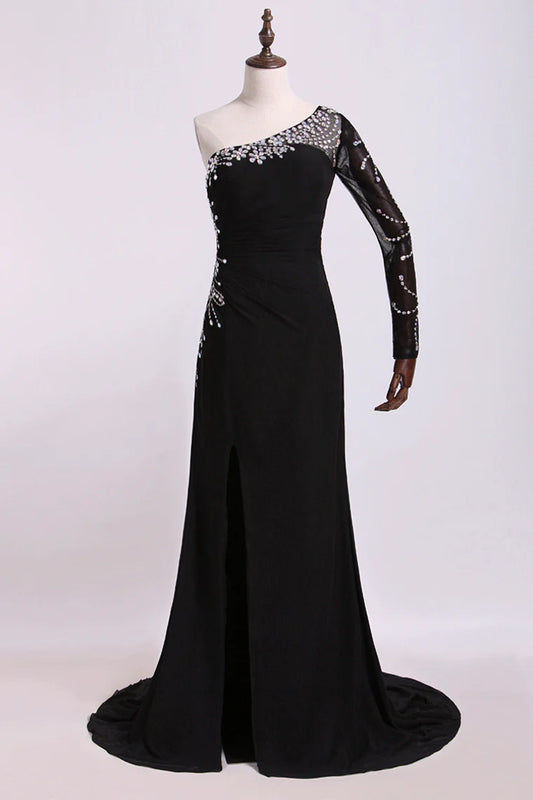 One Sleeve Column/Sheath Party Dresses Black