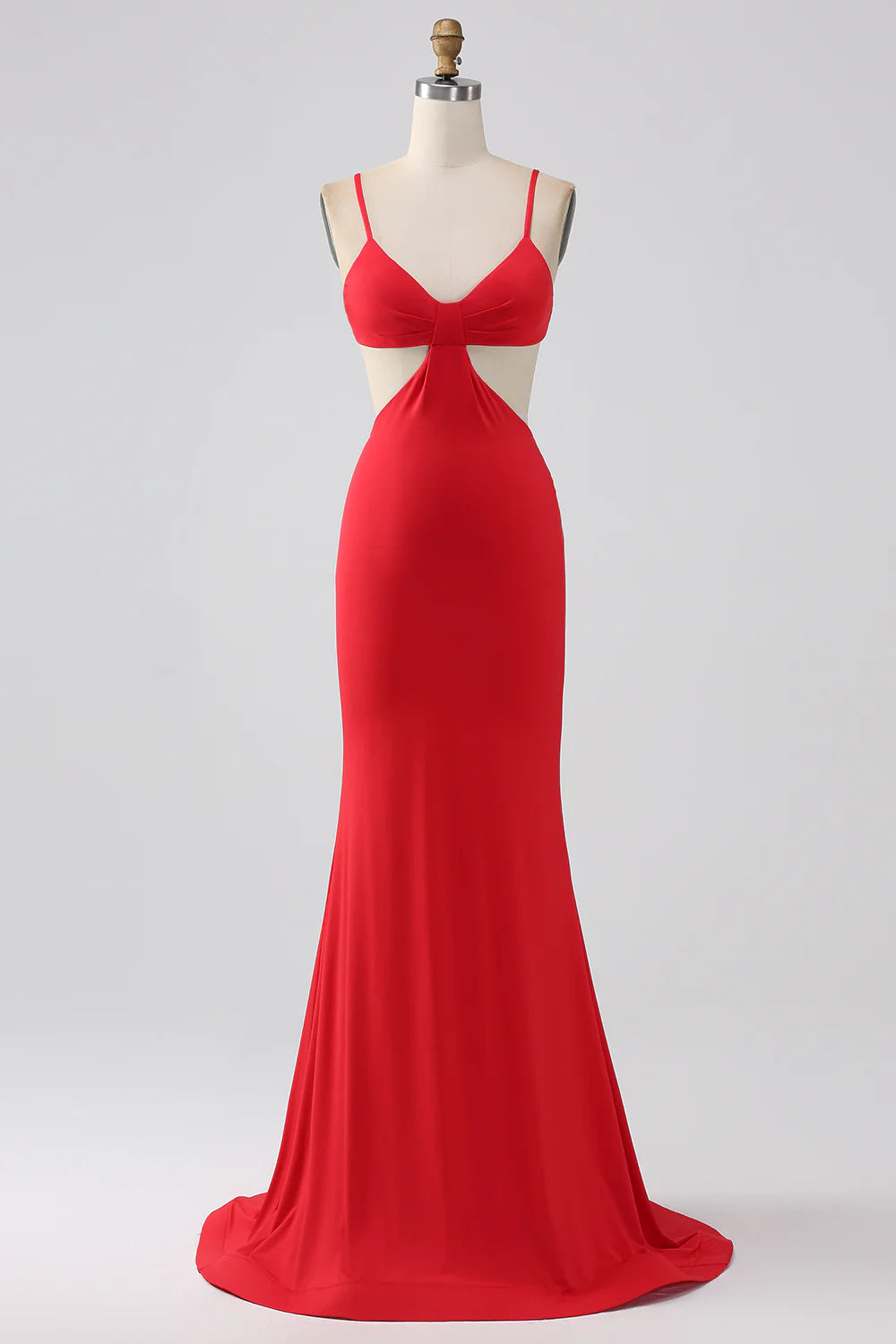 Beaira Spaghetti Straps Mermaid Backless Red Long Prom Dress