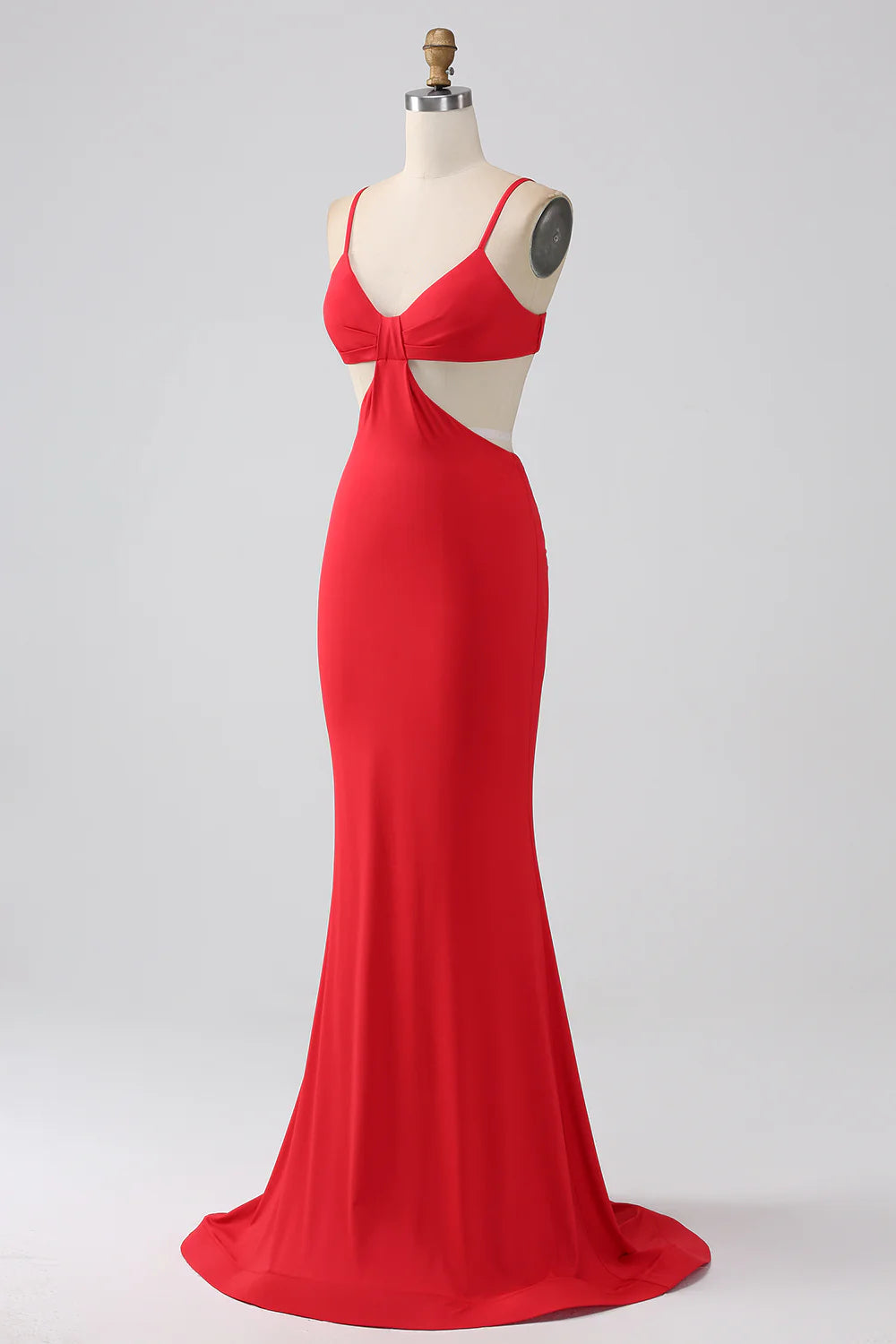 Beaira Spaghetti Straps Mermaid Backless Red Long Prom Dress