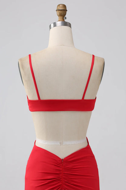 Beaira Spaghetti Straps Mermaid Backless Red Long Prom Dress