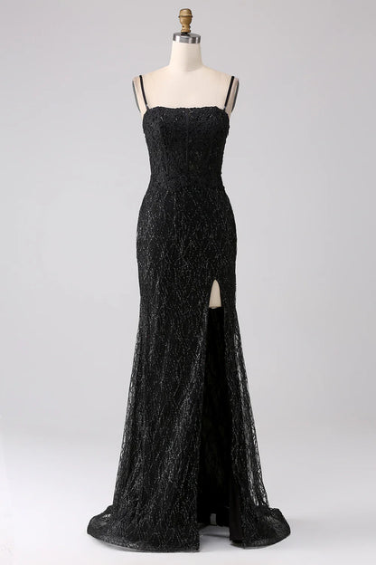 Beaira Black Mermaid Cold Shoulder Long Prom Dress with Slit