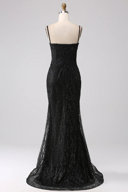 Beaira Black Mermaid Cold Shoulder Long Prom Dress with Slit