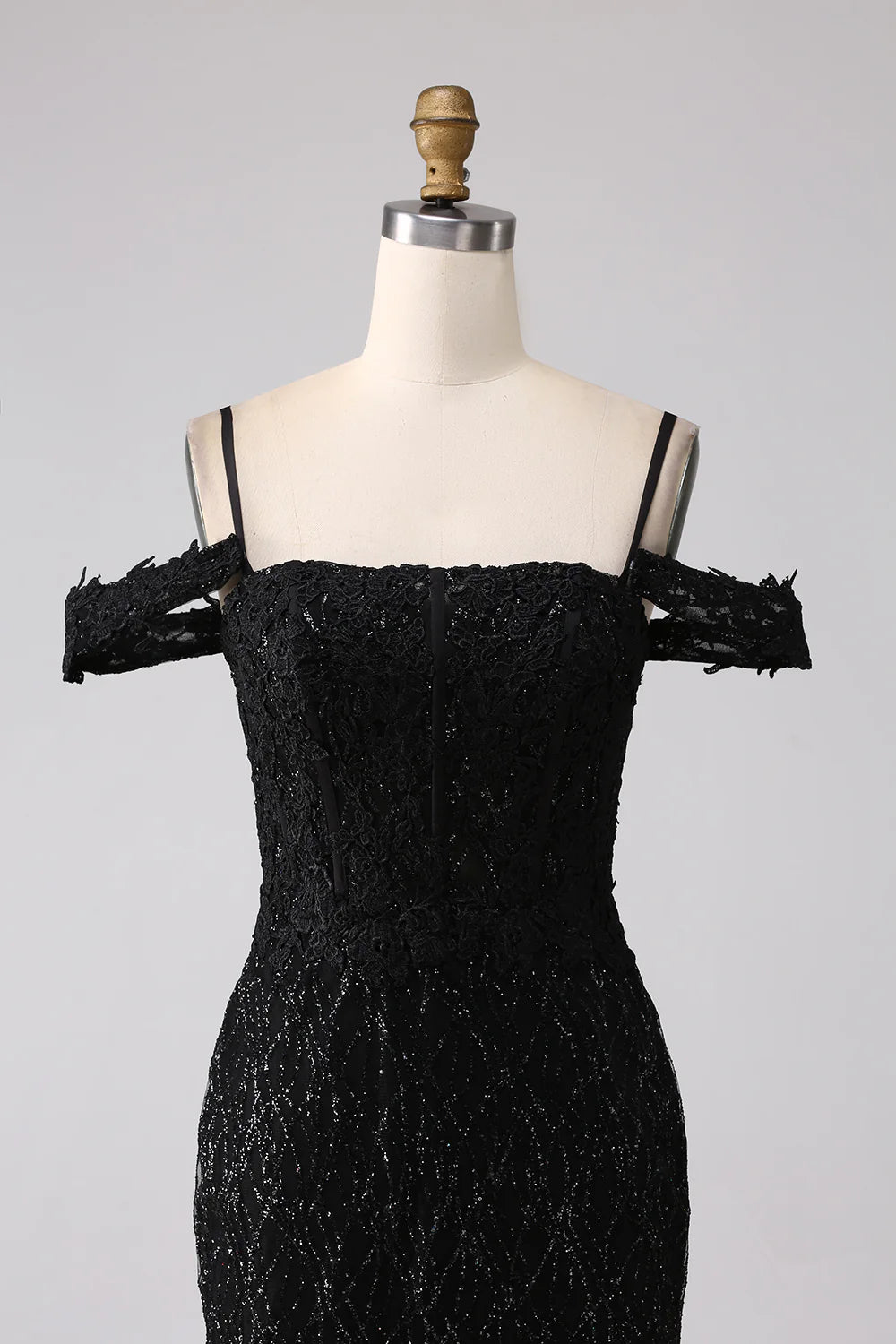 Beaira Black Mermaid Cold Shoulder Long Prom Dress with Slit