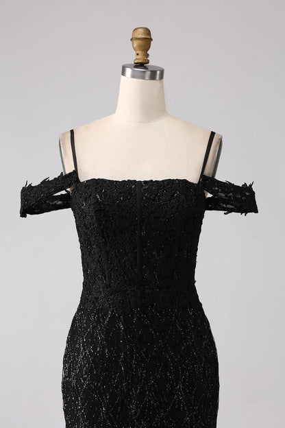 Beaira Black Mermaid Cold Shoulder Long Prom Dress with Slit