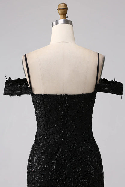 Beaira Black Mermaid Cold Shoulder Long Prom Dress with Slit