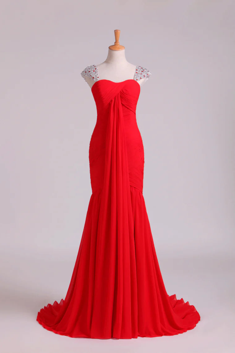Party Dresses Mermaid Regular Straps Chiffon Beadings&Sequins New