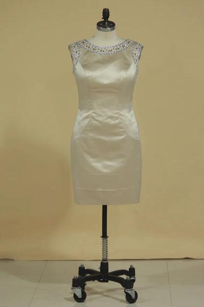 Party Dresses Sheath Bateau Satin With Beading