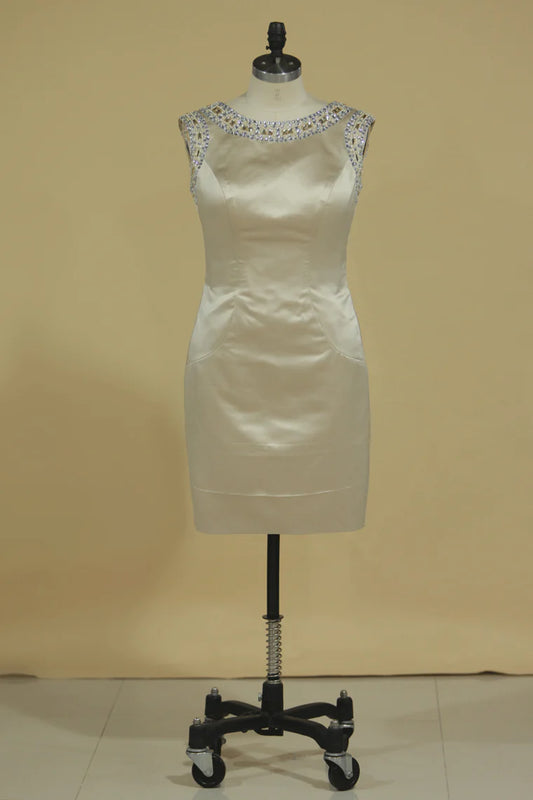 Party Dresses Sheath Bateau Satin With Beading