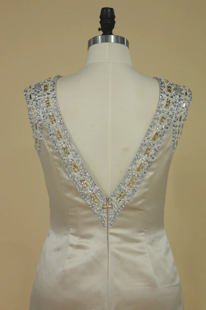 Party Dresses Sheath Bateau Satin With Beading
