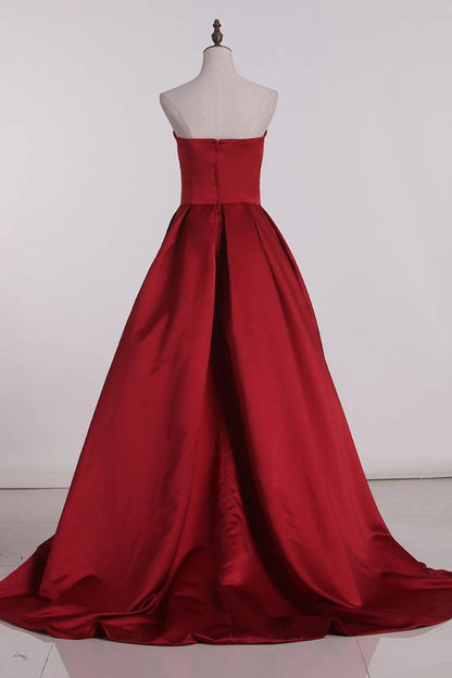 Party Dresses Sweetheart Satin Red Court Train
