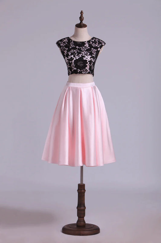 Party Dresses Two Pieces Knee Length Backless Satin Bicolor