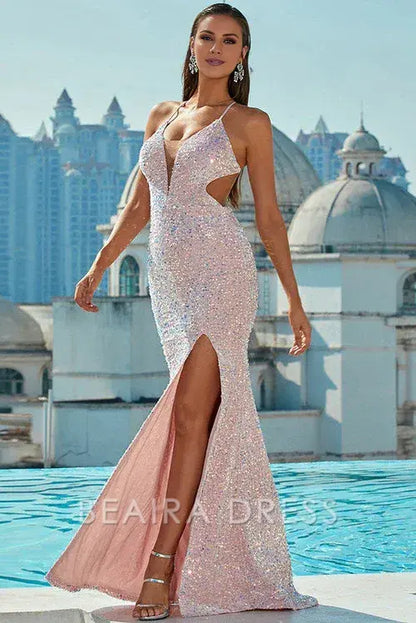 Beaira Elegant Sexy Pearl Pink Backless Evening Prom Dresses Dresses formal wear dresses - Pearl Pink