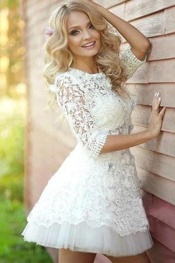 Popular Half Sleeve Lace See Through Cute Homecoming Short Cocktail Dress