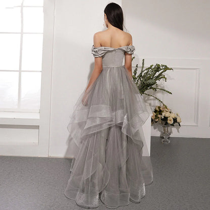 A Line Off The Shoulder Tulle Floor Length Prom Dress