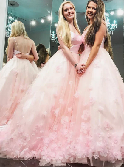 Spaghetti Straps Prom Dresses Scoop Long Cheap Dance Dress With Flowers