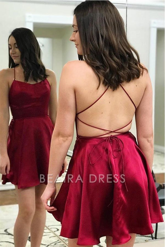 Beaira Simple Princess Straps Short Prom Dress Burgundy Homecoming Dress formal wear dresses