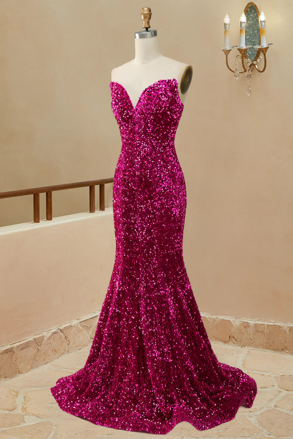 Prom Dresses Mermaid Sequins Strapless Sweep Train
