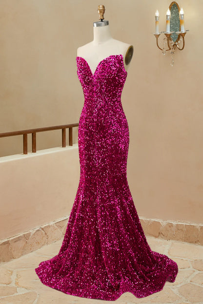 Prom Dresses Mermaid Sequins Strapless Sweep Train