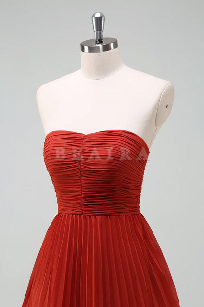 Beaira Rust A-Line Sweetheart Tiered Floor Length Chiffon Bridesmaid Dress Bridesmaid dress shop