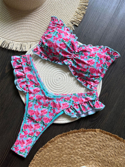 Beaira Stylish Women s Tropical Print Bikini Set with Adjustable Tie Back and Halter Neck Chic Two Piece Swimsuit for Summer Beachwear