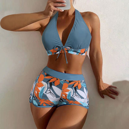 Beaira Shorts Bikinis Set High Waist Swimsuit Women Swimwear 2 Pieces Plant Print Bathers Bathing Swim Suit Beachwear