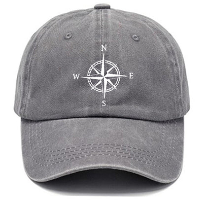 Beaira Washed cotton compass printed hat, vintage dad hat, men's retro baseball hat, soft top sun hat