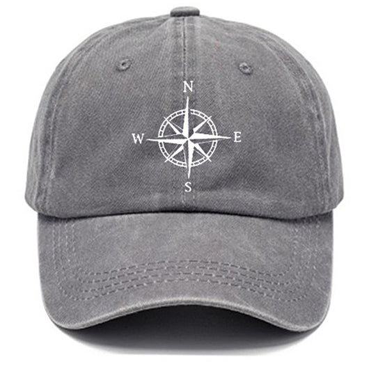 Beaira Washed cotton compass printed hat, vintage dad hat, men's retro baseball hat, soft top sun hat