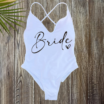 Beaira Pink Gold Print One Piece Swimsuit Team Bride Love Sexy Bathing Suit Padded Swimwear Women Bikini Bachelor Party Swim Beachwear