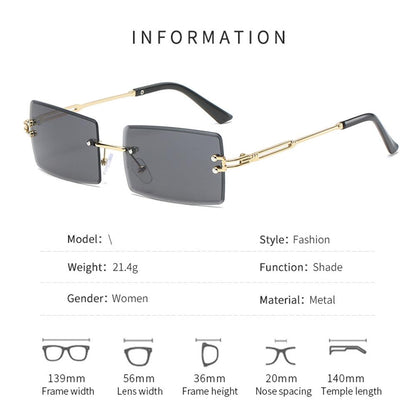 Beaira Vintage Fashion New Sunglasses Rimless Frameless Rectangle Shades Gradient UV400 Summer Traveling Sun Glasses for Women