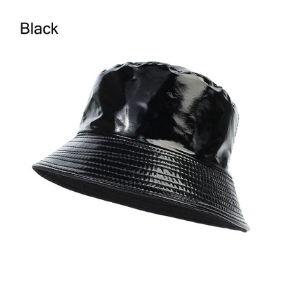 Beaira Faux Leather Bucket Hat Women Reversible PU Leather Sun Hat Fashion Autumn Waterproof Fisherman Hat Reversible Sun Bucket Hat