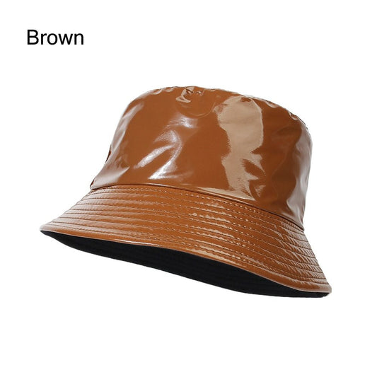 Beaira Faux Leather Bucket Hat Women Reversible PU Leather Sun Hat Fashion Autumn Waterproof Fisherman Hat Reversible Sun Bucket Hat