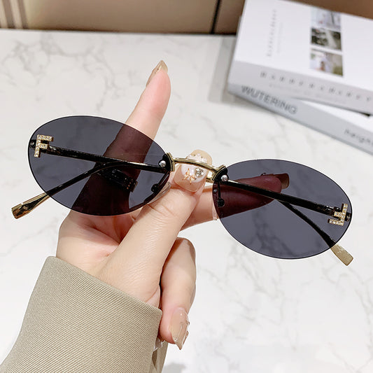 Beaira Motorcycle Rectangle Fashion Elegant Oval Sunglasses Male Letter "F" Rimless Sunglasses Female Travel Driving Goggles Unisex