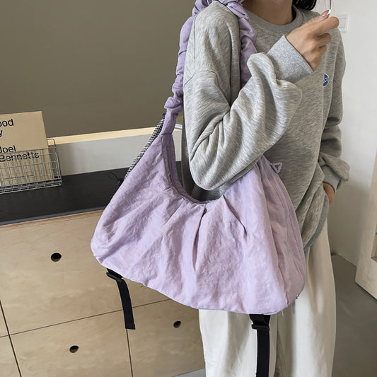 Beaira Foldable Lightweight Cloud Bag, Lazy Style Large Capacity Dumpling Bag, Solid Color Custom Embroidery Commuting Crossbody Bag