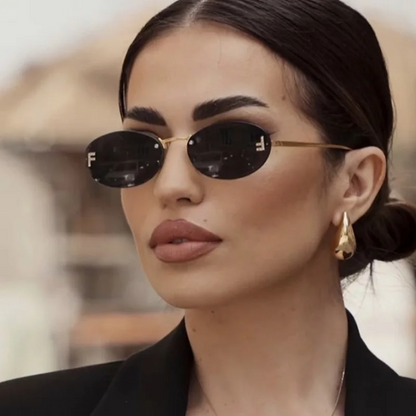 Beaira Fashion Retro Oval Rimless Sunglasses for Women Elegant Diamond Oval Sunglasses Male Letter "F" Rimless Sunglasses Female