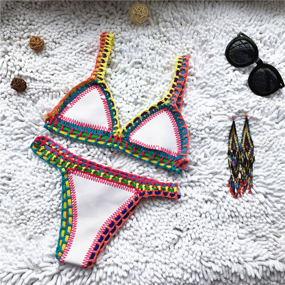 Beaira Micro Bikini Women Handmade Crochet Knit Swimwear Halter Patchwork Bathing Suit Swimsuit Biquini Thong Bikini traje de bano
