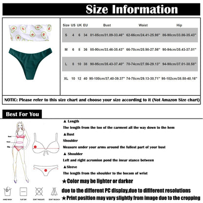 Beaira Women's Bikini Set Sexy Fashion Avocados Print Swimsuit Strapless Low Waist Swimming Suit for Women Two Piece Bikini Mujer