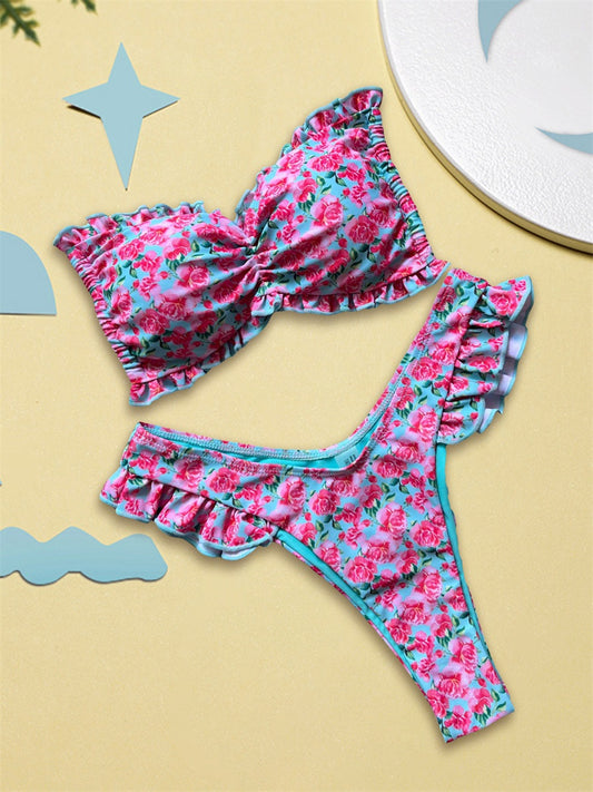 Beaira Stylish Women s Tropical Print Bikini Set with Adjustable Tie Back and Halter Neck Chic Two Piece Swimsuit for Summer Beachwear