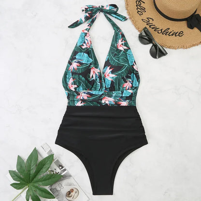 Beaira Fashion Printed One Piece Swimsuit Women Bathing Suit Sexy Bikinis Swimming Suits Ladies Beachwear Backless Lace Up Swimwear