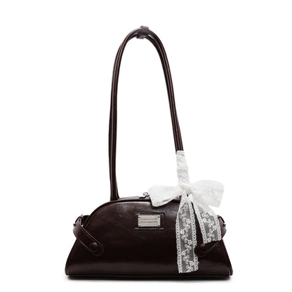 Beaira Women Simple Shoulder Bag PU Leather Bow Small Underarm Bag Solid Color Travel Underarm Handbag Girls Outdoor Daily Bag